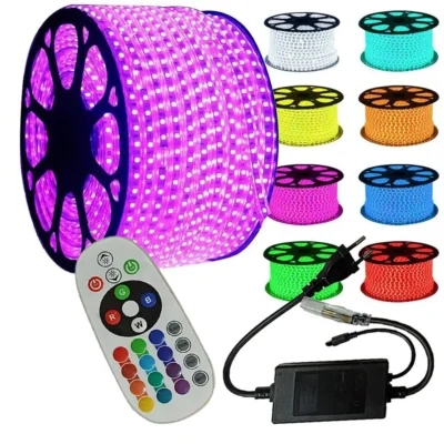 ریسه شلنگی RGB مدل ۵۰۵۰ ظرفیت ۱۰۰ متر با ریموت کنترلی